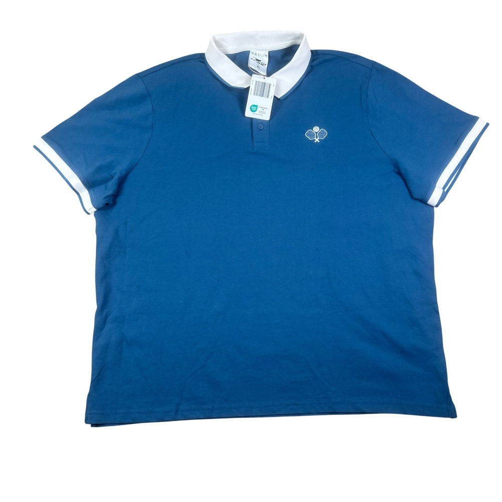 Crane Mens Pickleball Polo Shirt‎ XL Blue White Contrast Collar Short Sleeve NEW